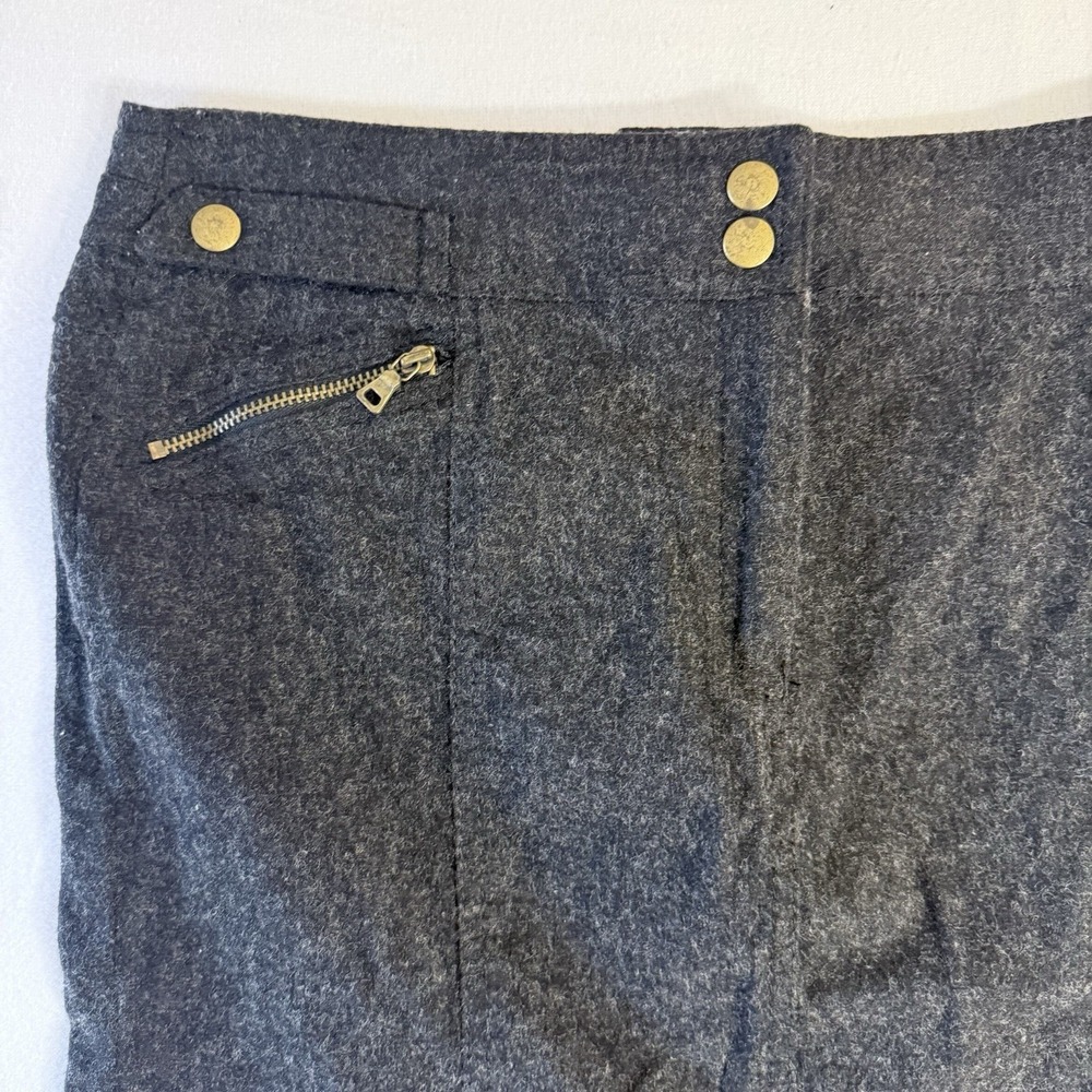 Express Women's Skirt Gray Wool Blend Size 6 Pencil Gold Button Zip Detail - Picture 3 of 10